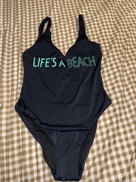 beach lingo Other - Black One-Piece Swimsuit with Mint Green Logo